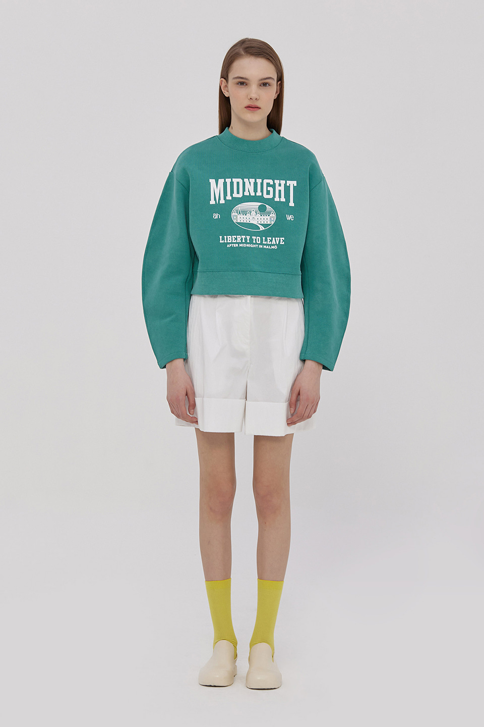 [Outlet] Printed Cropped Sweatshirt_GREEN