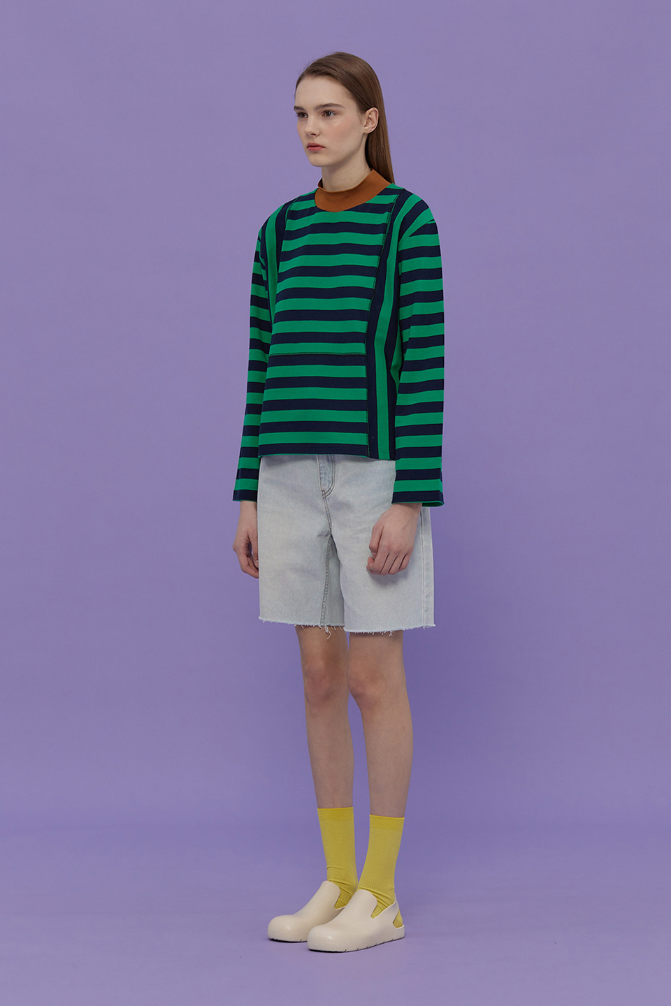 [Outlet] Stitch Stripe T-Shirt_GREEN