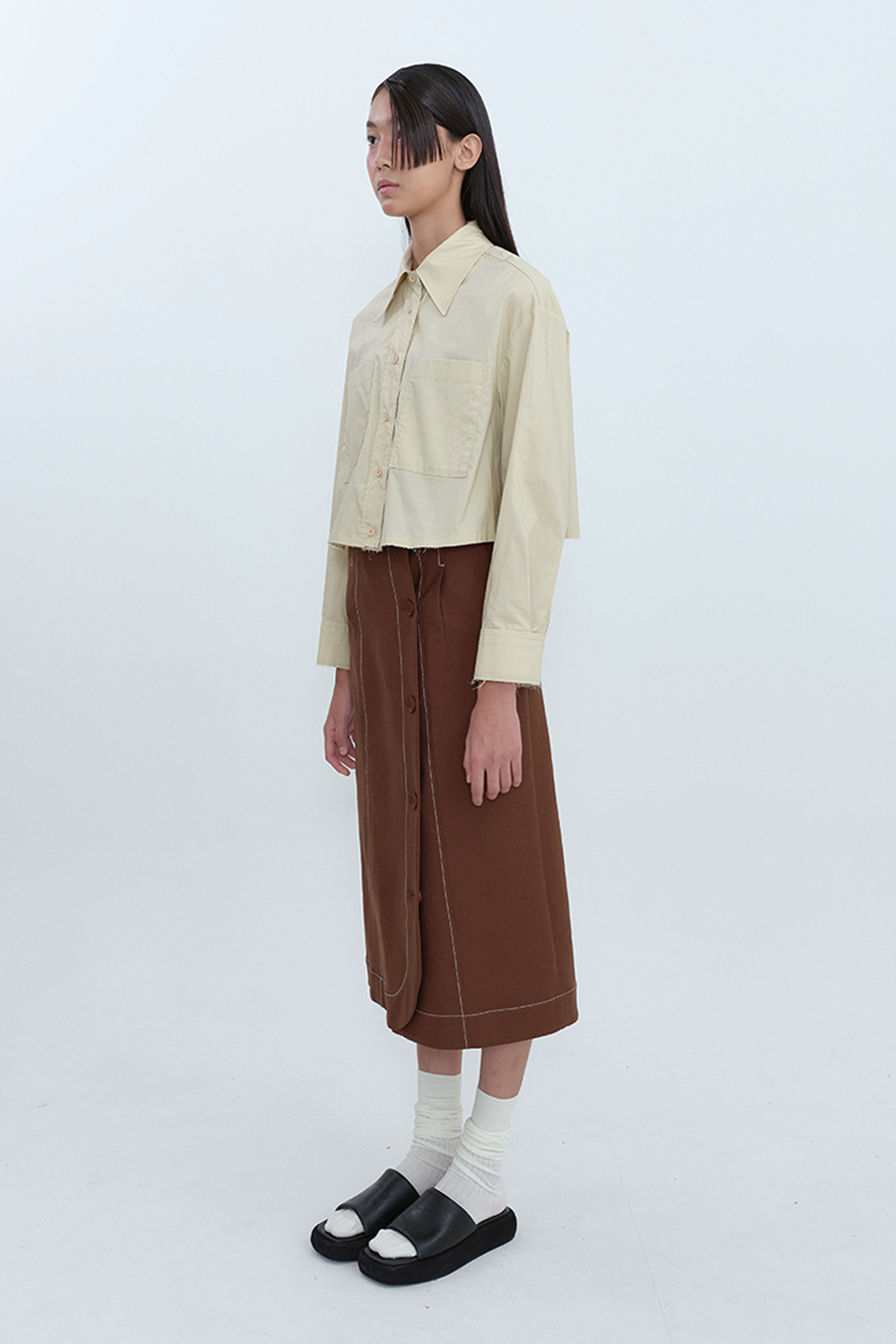 [Outlet] Cotton Cropped Shirt_BEIGE
